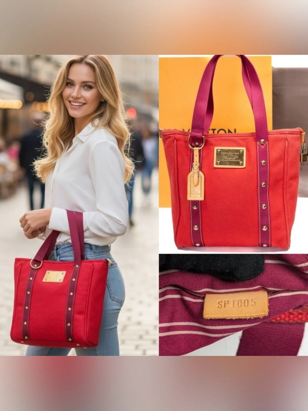 LOUIS VUITTON Cabas Antigua MM Red Purple Tote EUC